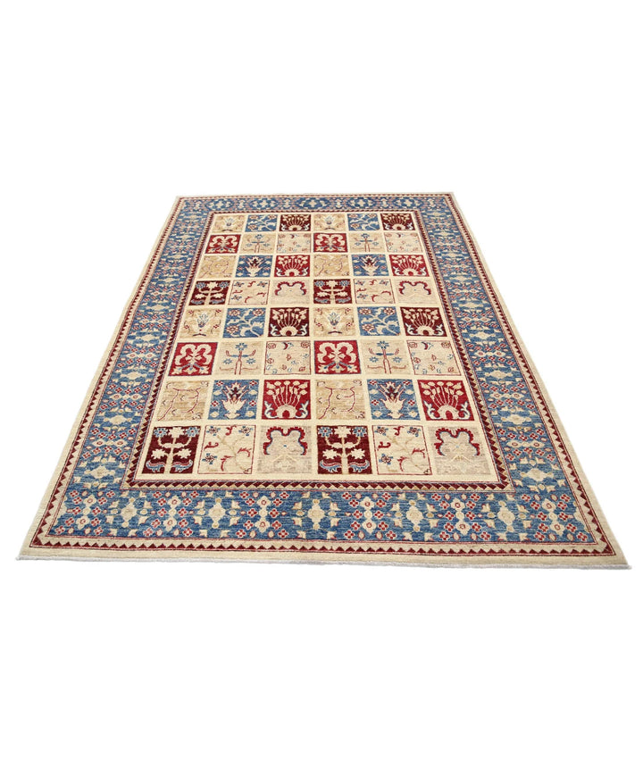 Ivory Afghan Bakhtiari Rug 5' 7" x 7' 8" Hand-Knotted | No. AT69673