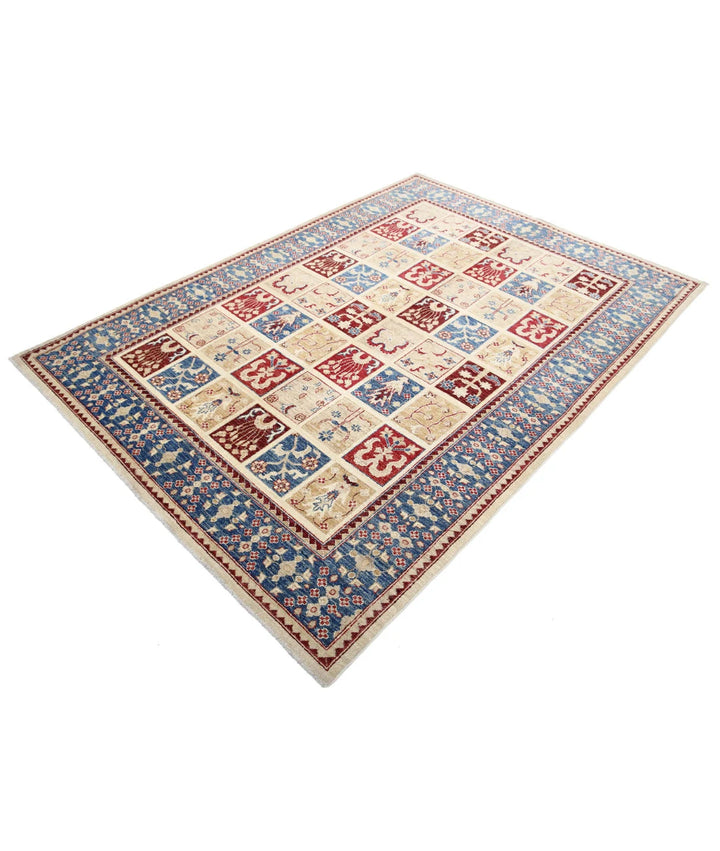Ivory Afghan Bakhtiari Rug 5' 7" x 7' 8" Hand-Knotted | No. AT69673