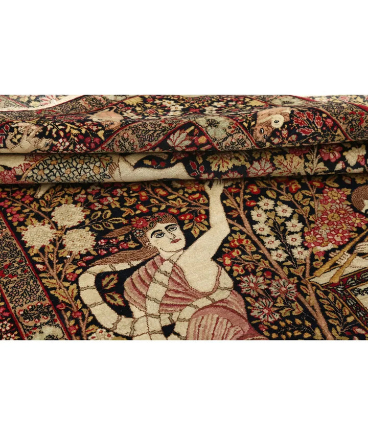 Persian Laver Kerman Pictorial Rug 4' 10" x 7' 5" Hand-Knotted | No. AT69674