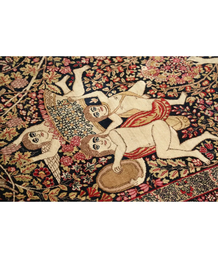 Persian Laver Kerman Pictorial Rug 4' 10" x 7' 5" Hand-Knotted | No. AT69674