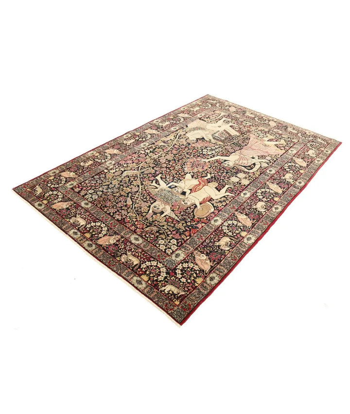 Persian Laver Kerman Pictorial Rug 4' 10" x 7' 5" Hand-Knotted | No. AT69674
