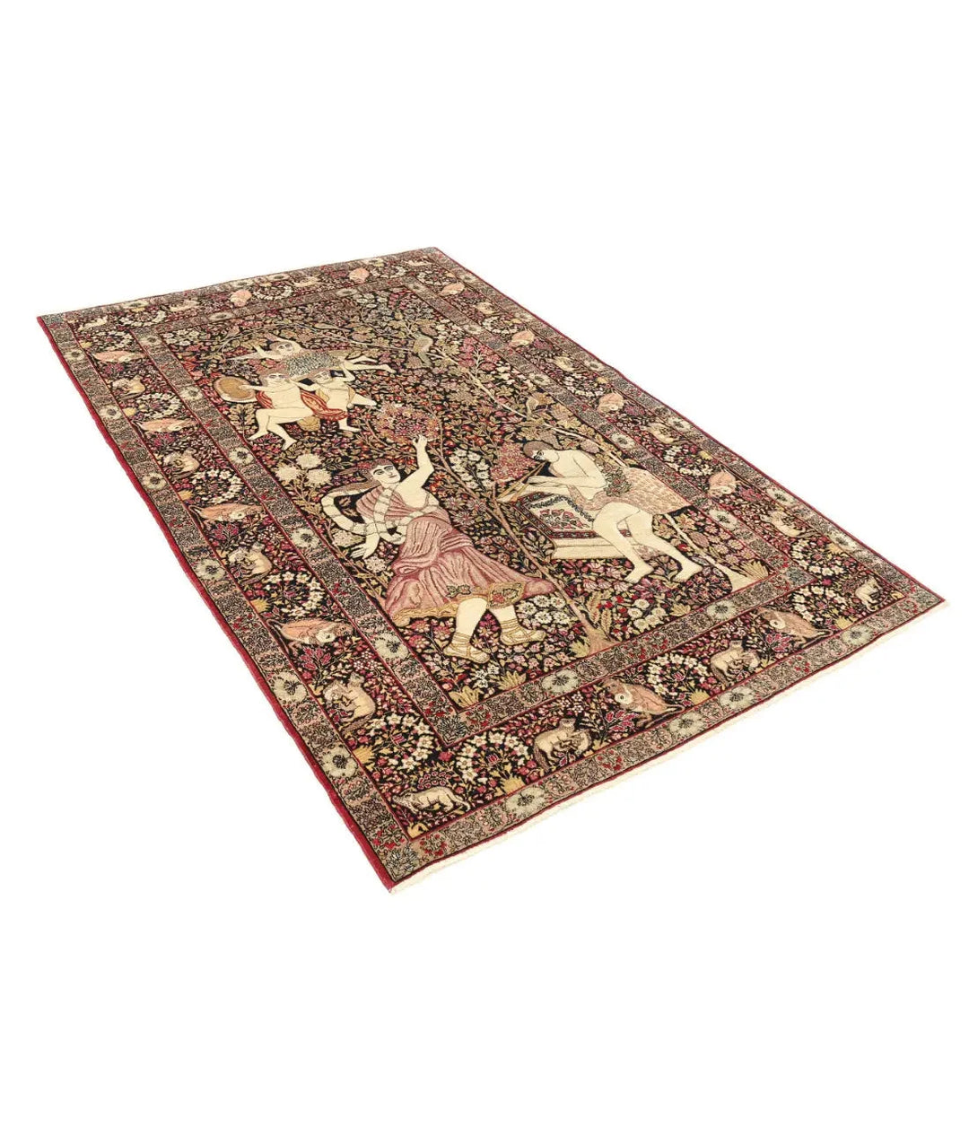 Persian Laver Kerman Pictorial Rug 4' 10" x 7' 5" Hand-Knotted | No. AT69674