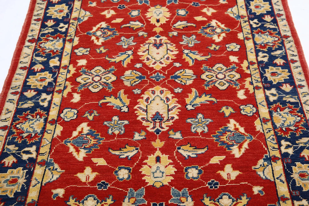 Red Afghan Ziegler Rug 3' 10" x 5' 8" Hand-Knotted | No. AT70116