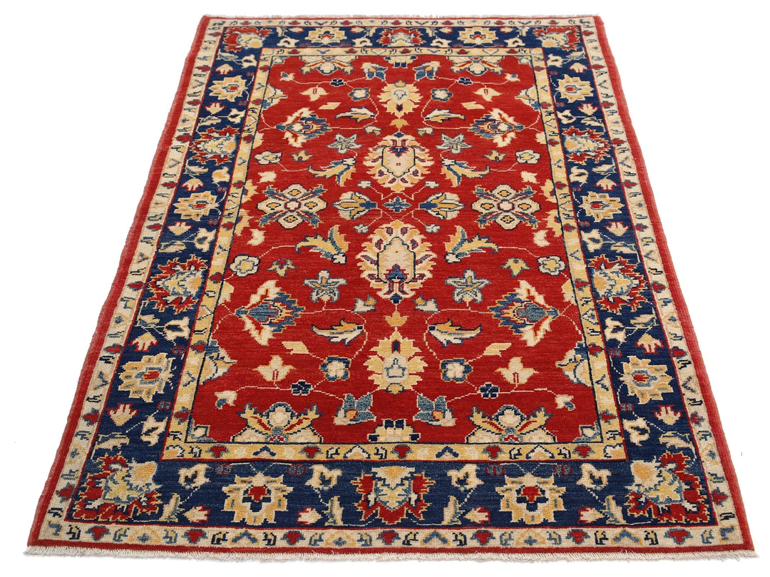 Red Afghan Ziegler Rug 3' 10" x 5' 8" Hand-Knotted | No. AT70116