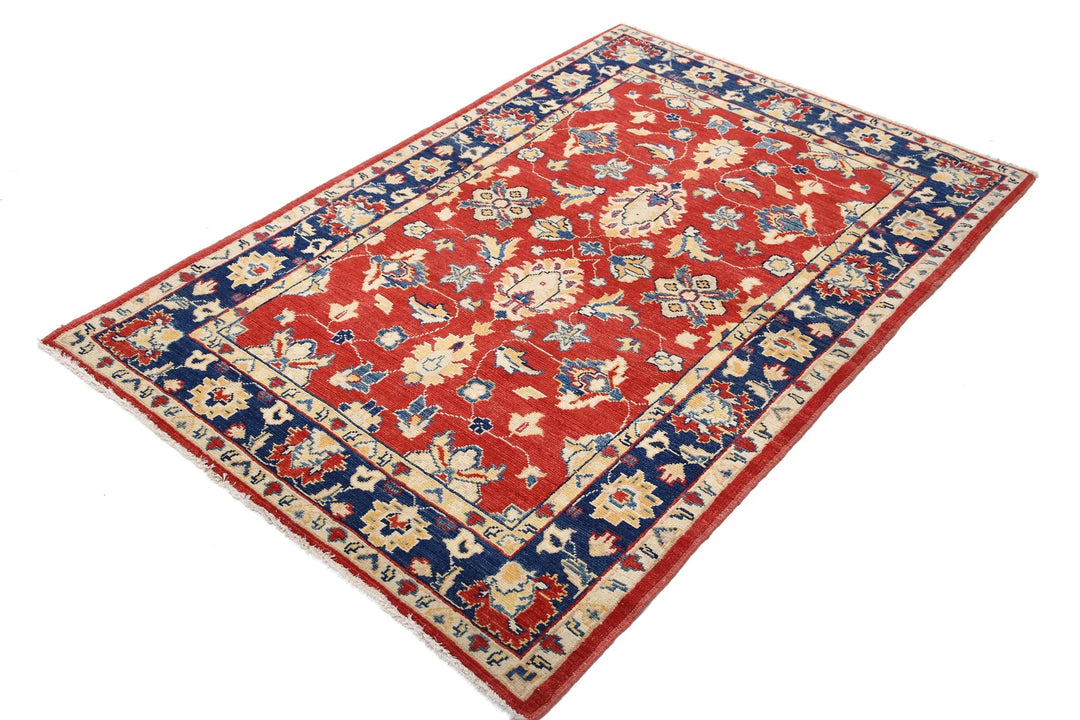Red Afghan Ziegler Rug 3' 10" x 5' 8" Hand-Knotted | No. AT70116