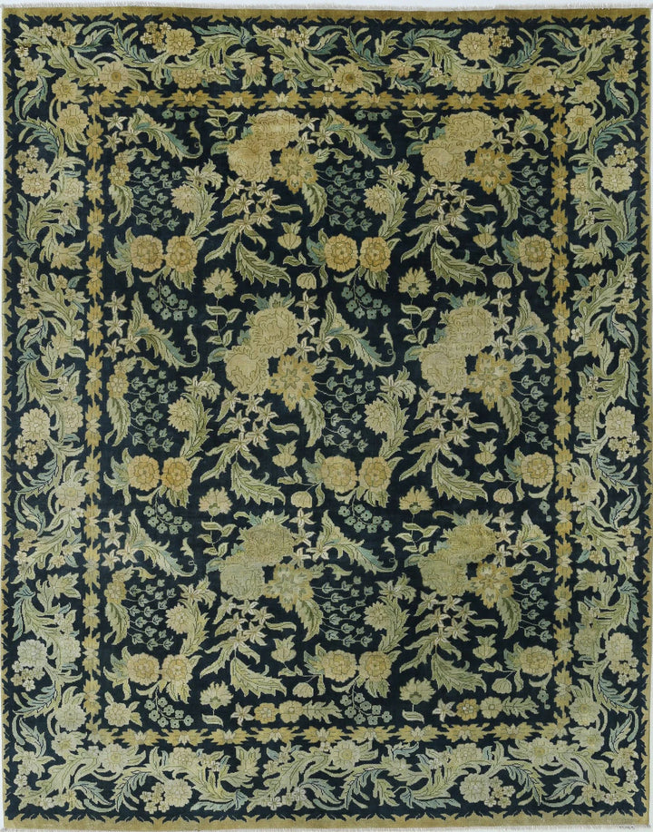 Blue Ivory Indian Ziegler Rug 7' 11" x 10' 1" Hand-Knotted | No. AT70138