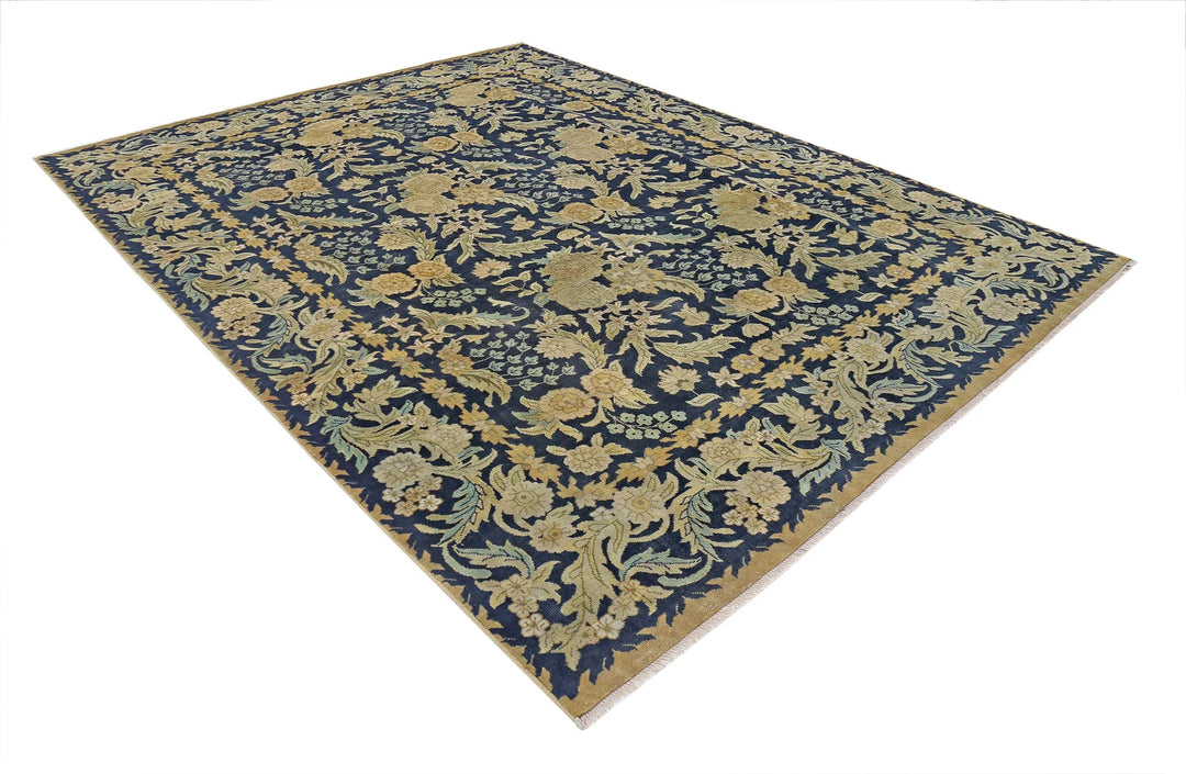 Blue Ivory Indian Ziegler Rug 7' 11" x 10' 1" Hand-Knotted | No. AT70138