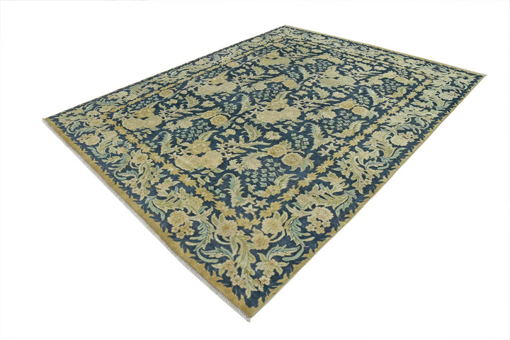 Blue Ivory Indian Ziegler Rug 7' 11" x 10' 1" Hand-Knotted | No. AT70138