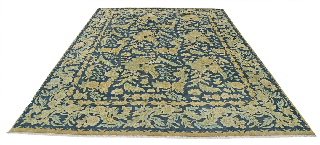 Blue Ivory Indian Ziegler Rug 7' 11" x 10' 1" Hand-Knotted | No. AT70138