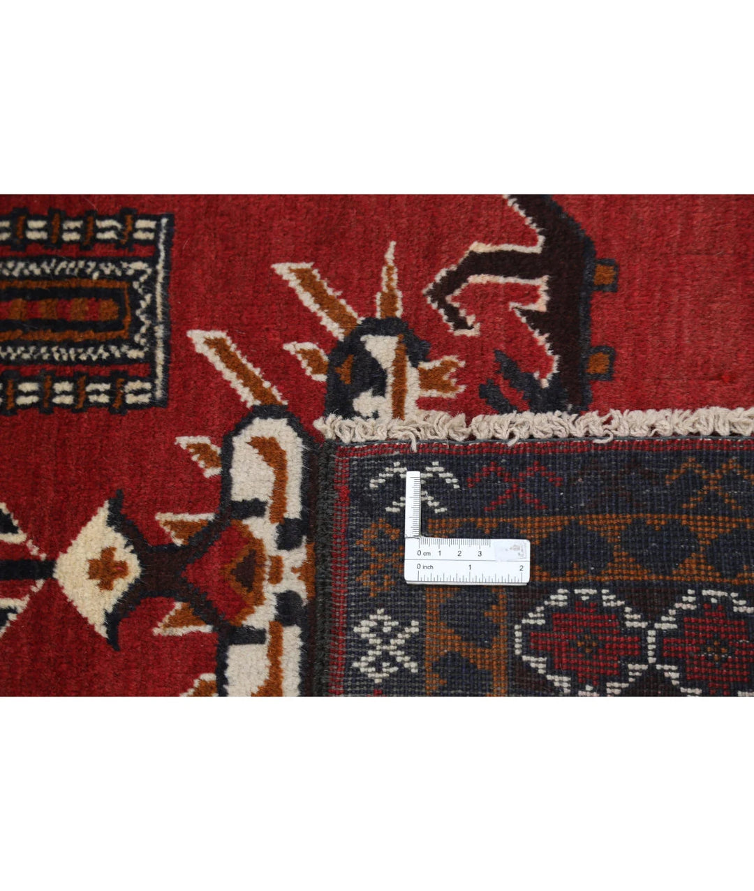 Red Afghan Baluchi Rug 3' 0" x 4' 5" Hand-Knotted | No. AT70167