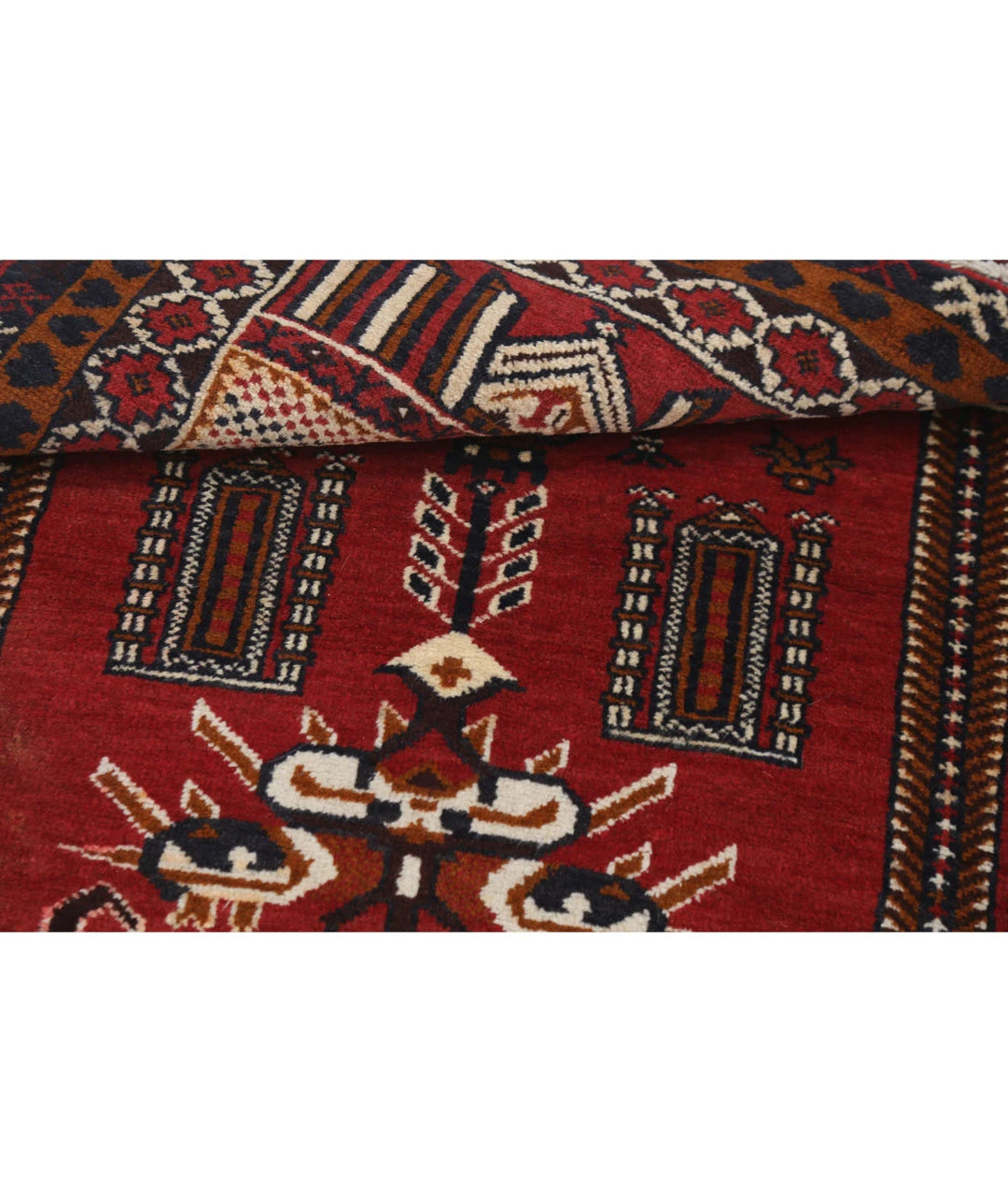 Red Afghan Baluchi Rug 3' 0" x 4' 5" Hand-Knotted | No. AT70167