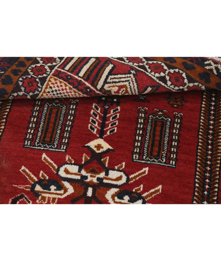 Red Afghan Baluchi Rug 3' 0" x 4' 5" Hand-Knotted | No. AT70167