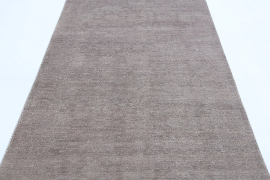 Grey Afghan Overdye Rug 4' 0" x 10' 10" Hand-Knotted | No. AT70259