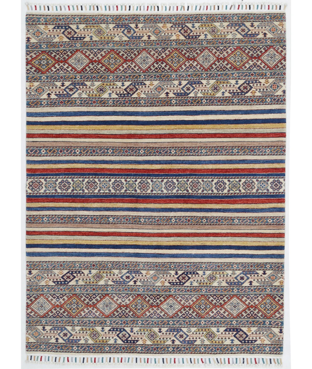 Ivory Afghan Khurjeen Rug 5' 0" x 6' 6" Hand-Knotted | No. AT70445