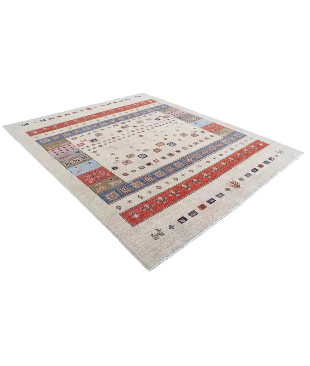Ivory Afghan Tribal Rug 8' 0" x 9' 7" Hand-Knotted field