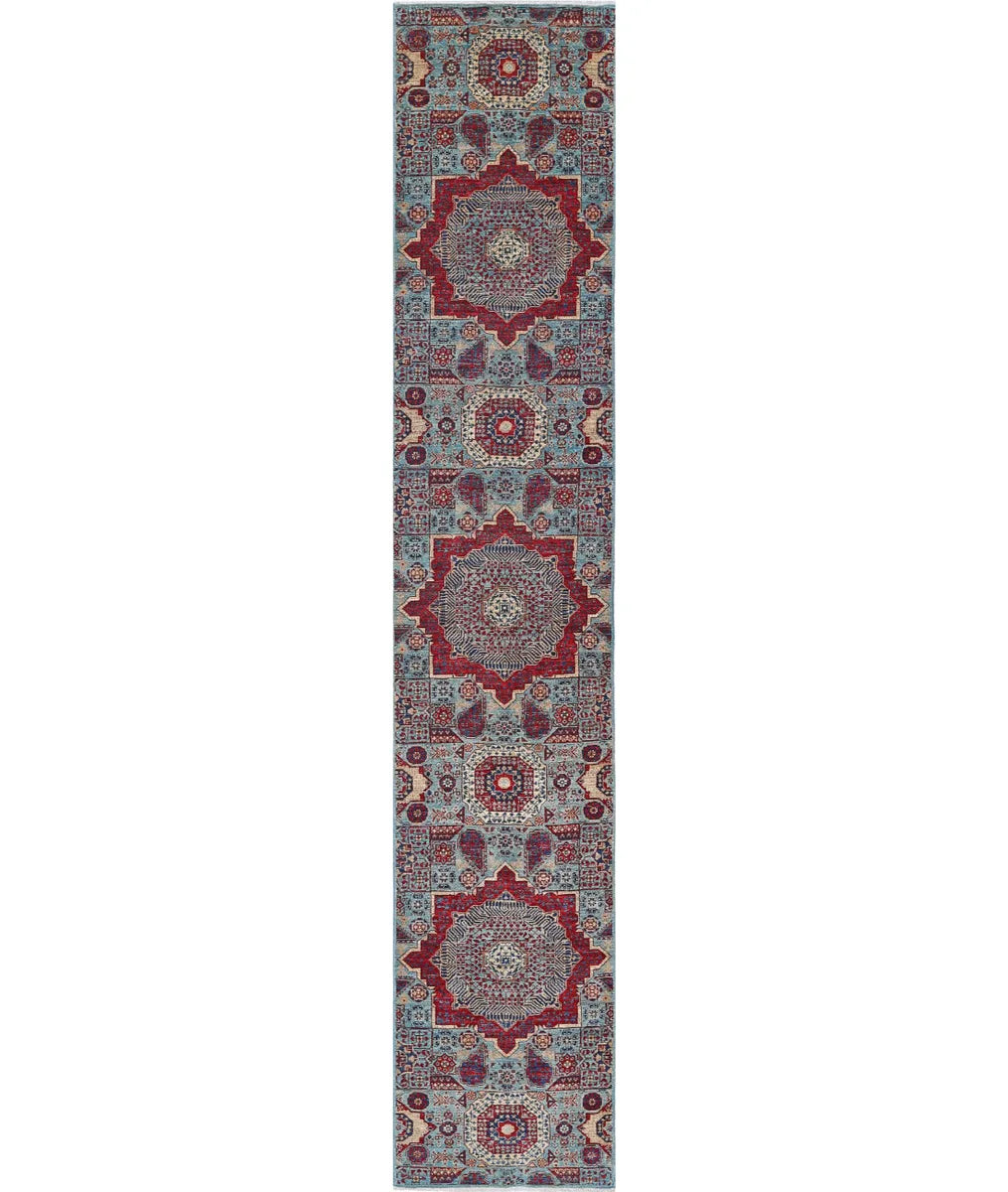 Blue Afghan Mamluk Rug 2' 5" x 13' 6" Hand-Knotted | No. AT705199