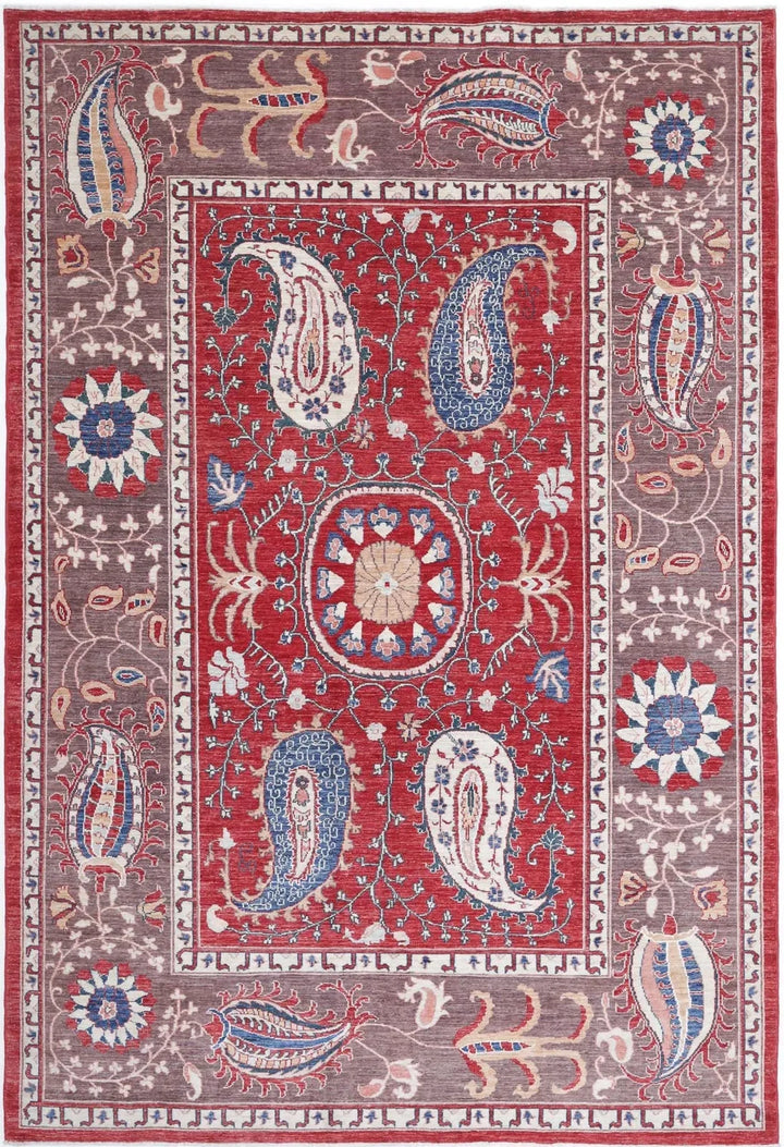Afghan Ziegler Suzani Rug 6' 7" x 9' 9" Hand-Knotted | No. AT70769
