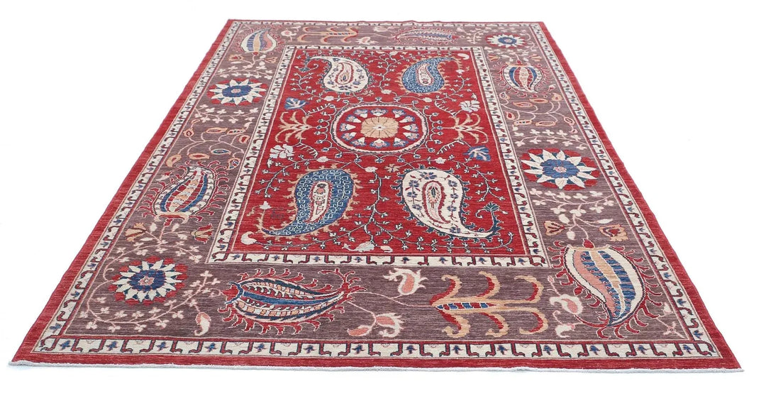 Afghan Ziegler Suzani Rug 6' 7" x 9' 9" Hand-Knotted | No. AT70769