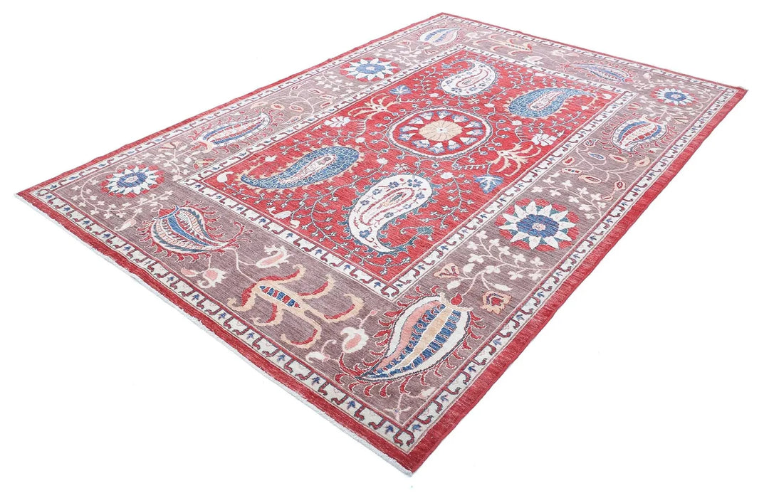 Afghan Ziegler Suzani Rug 6' 7" x 9' 9" Hand-Knotted | No. AT70769