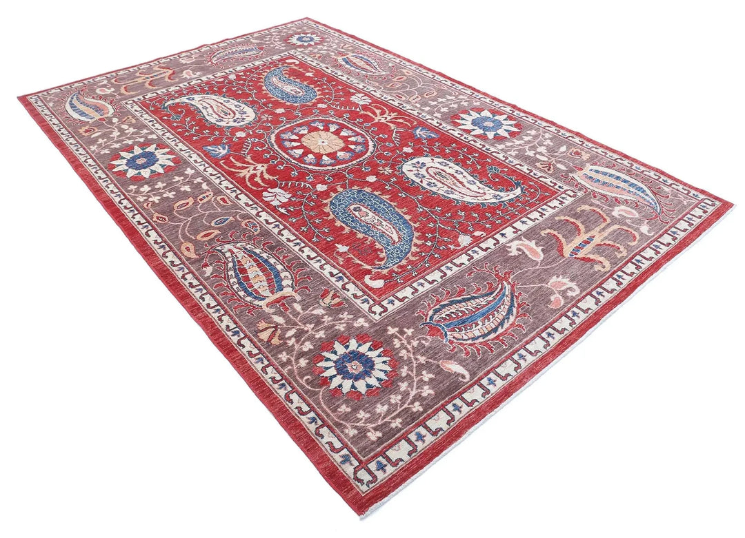 Afghan Ziegler Suzani Rug 6' 7" x 9' 9" Hand-Knotted | No. AT70769
