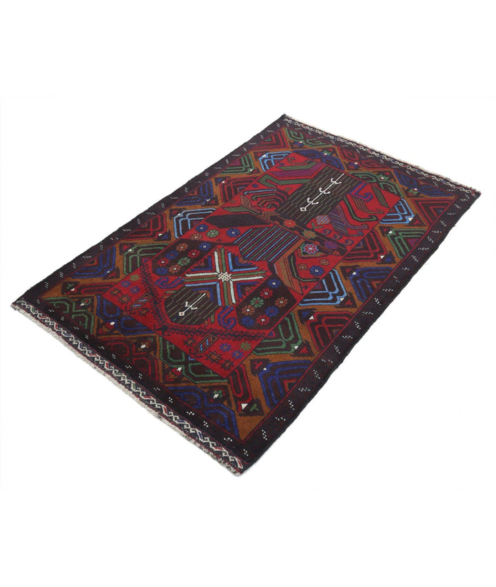 Red Afghan Baluchi Rug 3' 0" x 4' 8" Hand-Knotted | No. AT70770