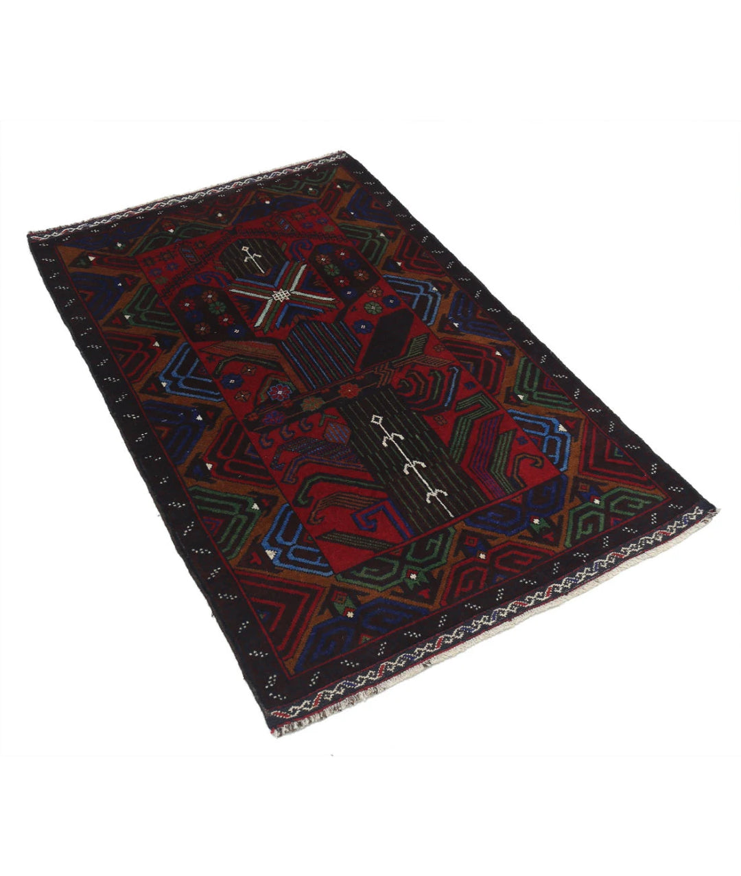 Red Afghan Baluchi Rug 3' 0" x 4' 8" Hand-Knotted | No. AT70770