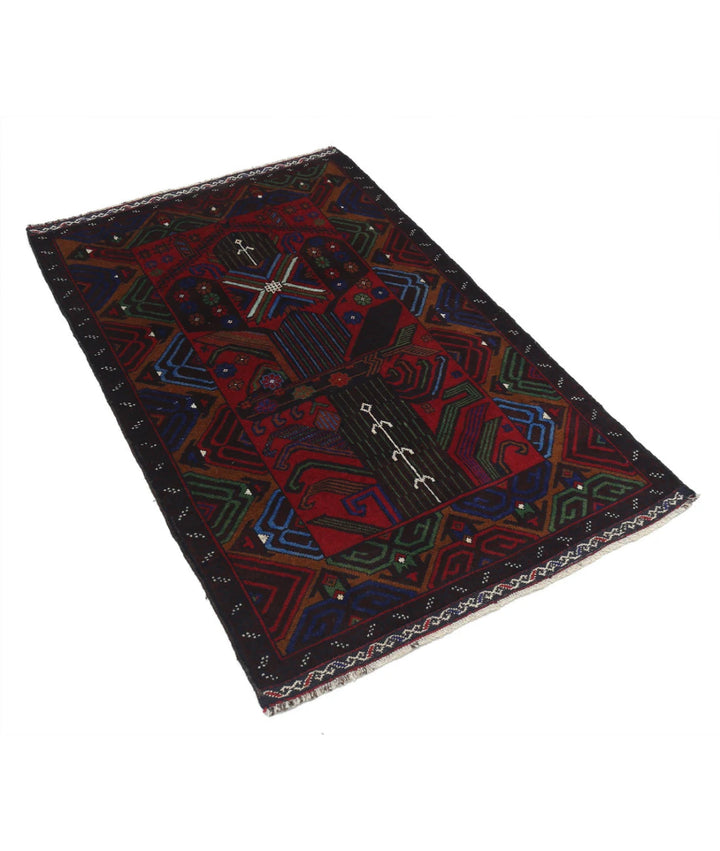 Red Afghan Baluchi Rug 3' 0" x 4' 8" Hand-Knotted | No. AT70770