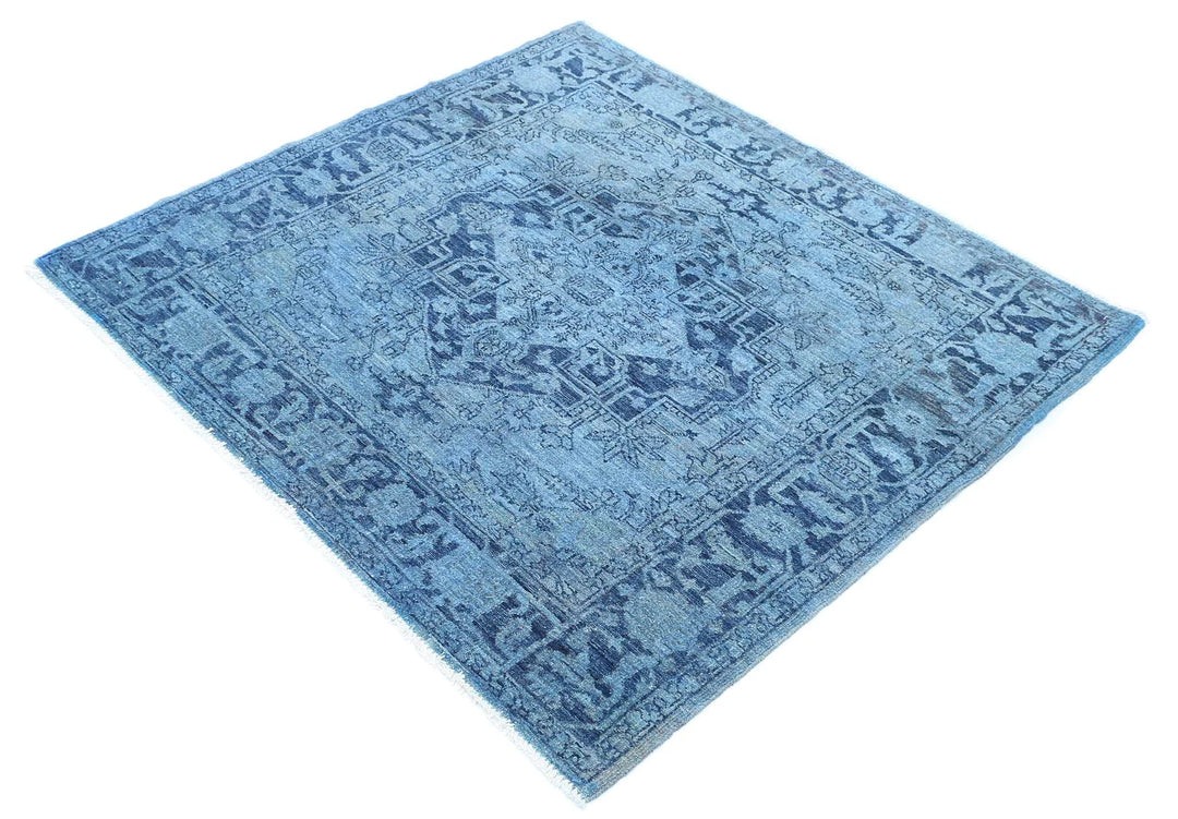 Blue Afghan Overdye Rug 4' 1" x 4' 4" Hand-Knotted | No. AT70848