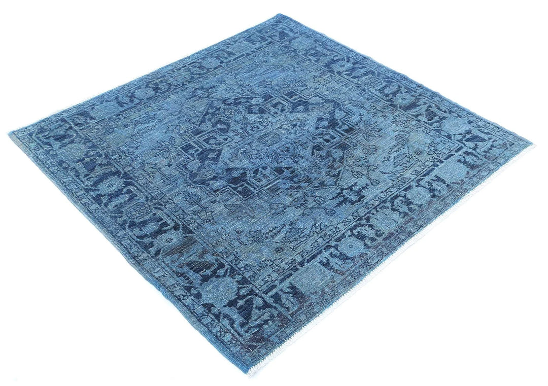 Blue Afghan Overdye Rug 4' 1" x 4' 4" Hand-Knotted | No. AT70848