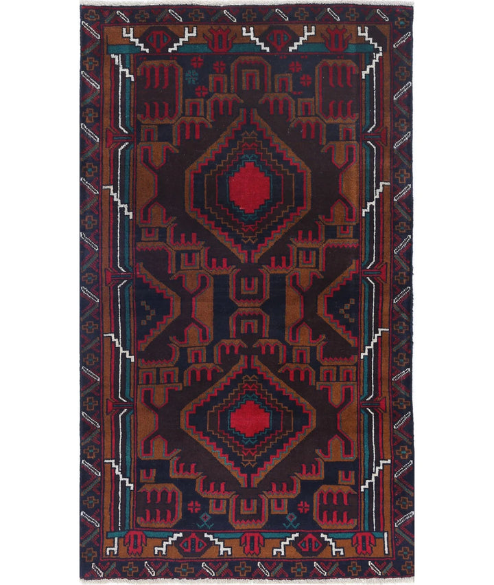 Red Afghan Baluchi Rug 2' 9" x 4' 9" Hand-Knotted | No. AT70862