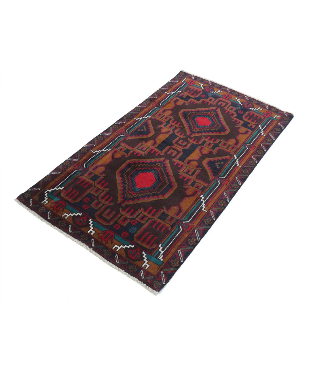 Red Afghan Baluchi Rug 2' 9" x 4' 9" Hand-Knotted | No. AT70862