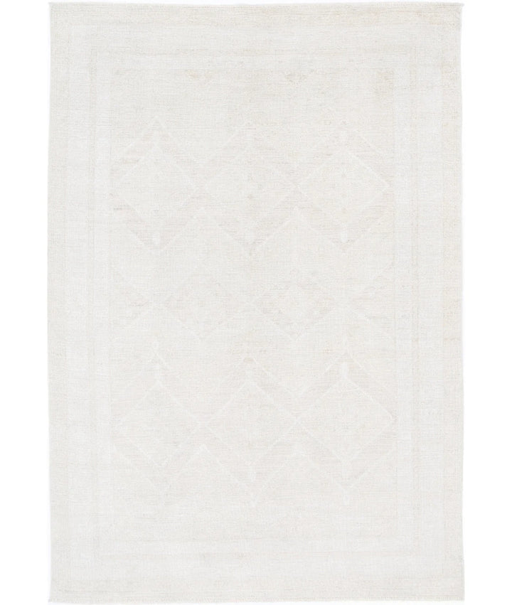 Ivory Afghan Oushak Rug 5'11" x 8'10" Hand-Knotted | No. AT70926