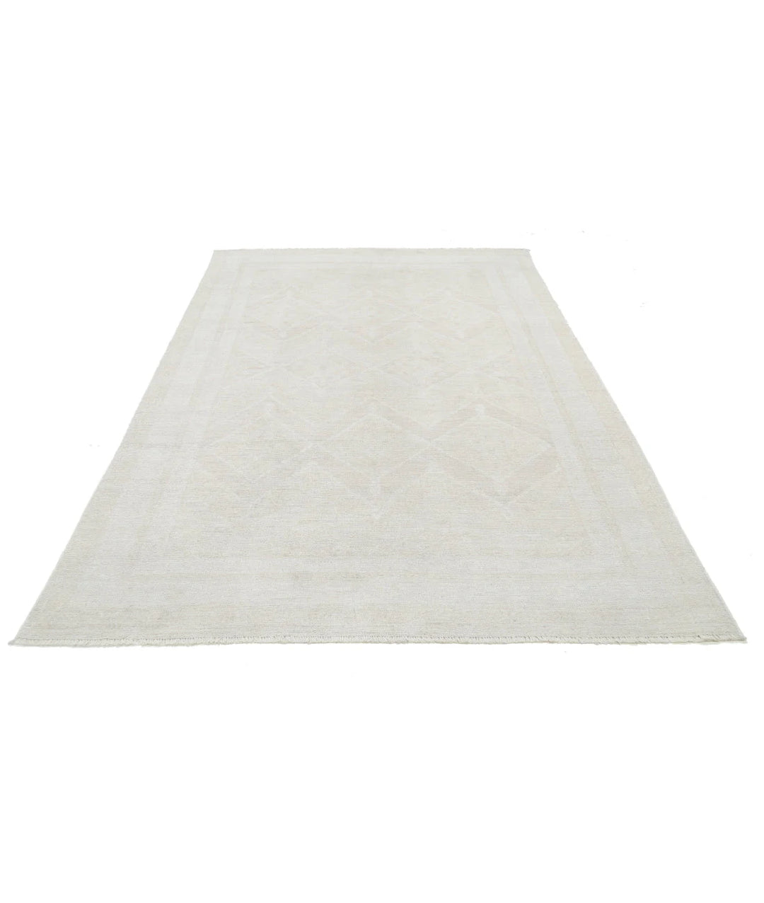 Ivory Afghan Oushak Rug 5'11" x 8'10" Hand-Knotted | No. AT70926