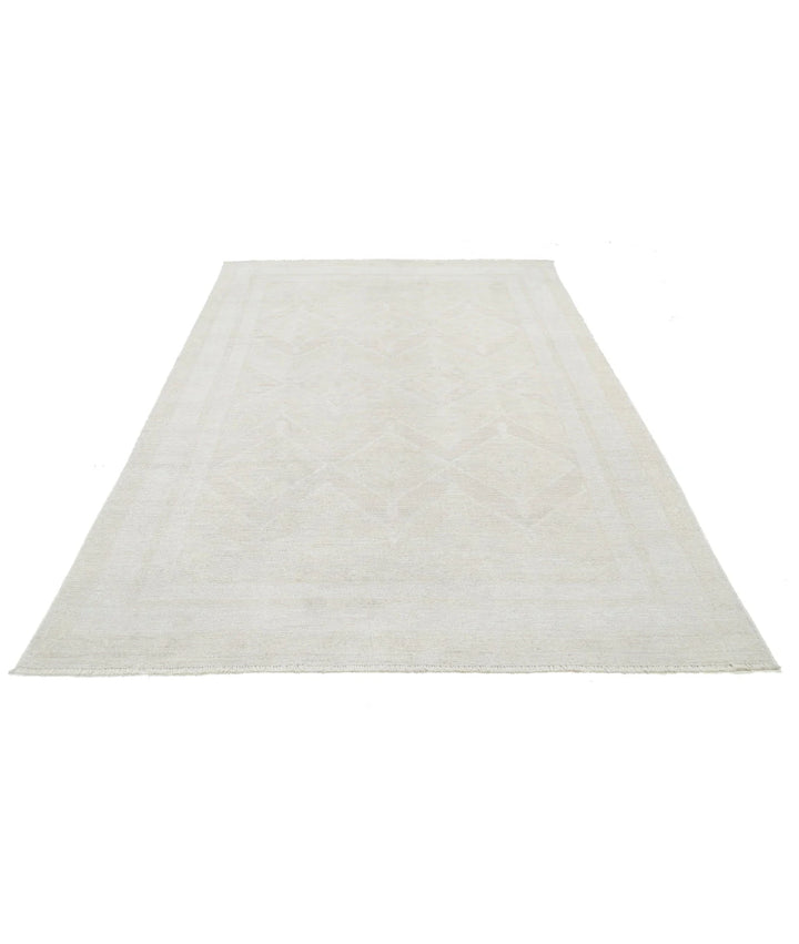 Ivory Afghan Oushak Rug 5'11" x 8'10" Hand-Knotted | No. AT70926