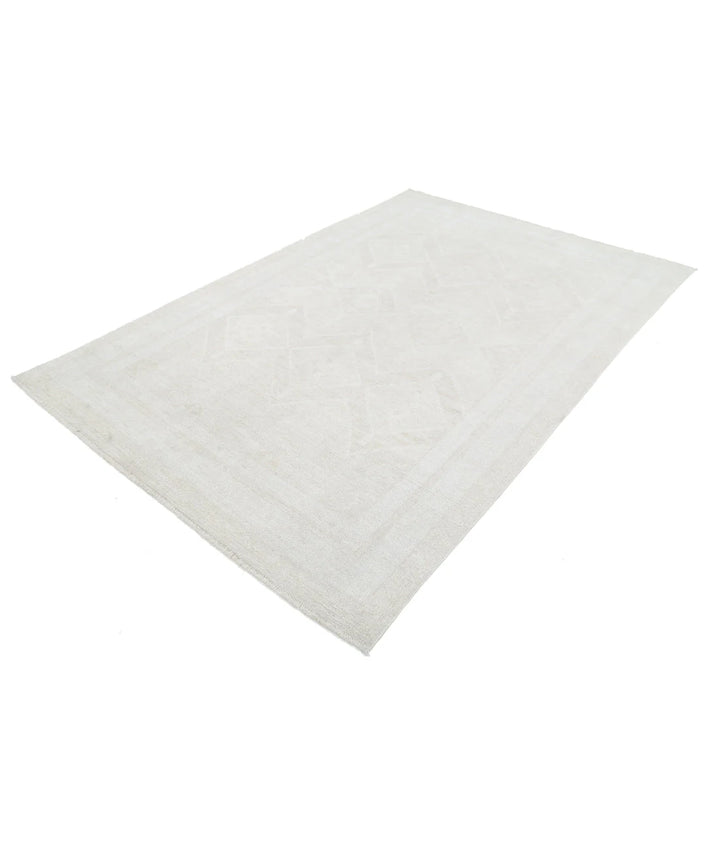 Ivory Afghan Oushak Rug 5'11" x 8'10" Hand-Knotted | No. AT70926