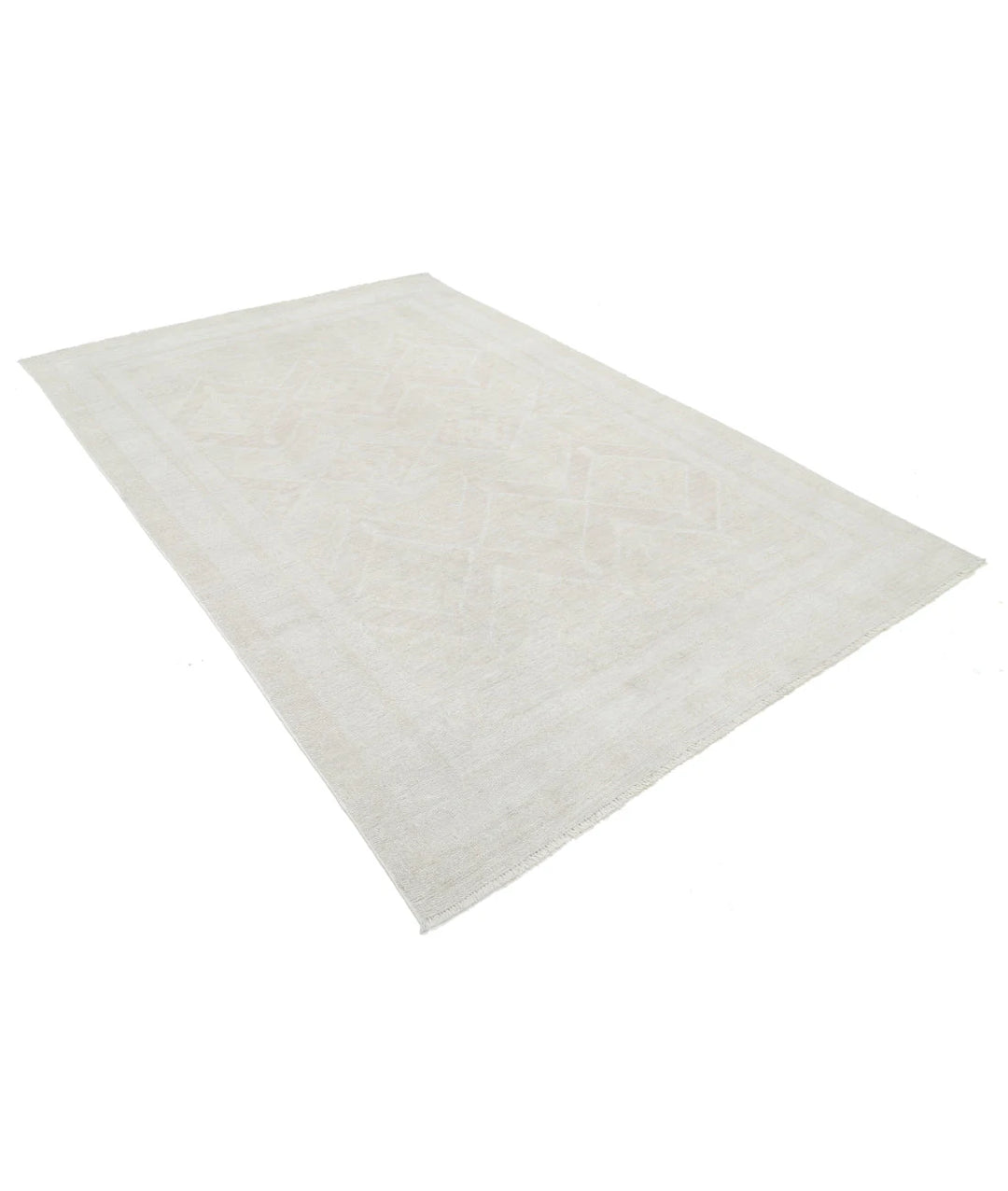 Ivory Afghan Oushak Rug 5'11" x 8'10" Hand-Knotted | No. AT70926