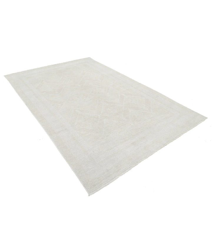 Ivory Afghan Oushak Rug 5'11" x 8'10" Hand-Knotted | No. AT70926