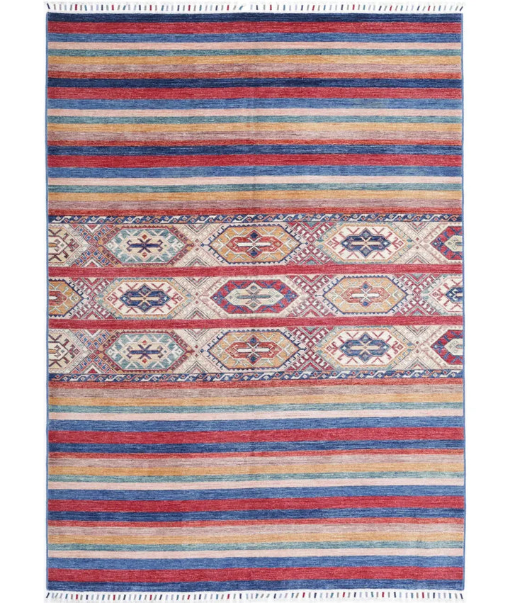Blue Afghan Khurjeen Rug 5' 7" x 7' 10" Hand-Knotted | No. AT71015