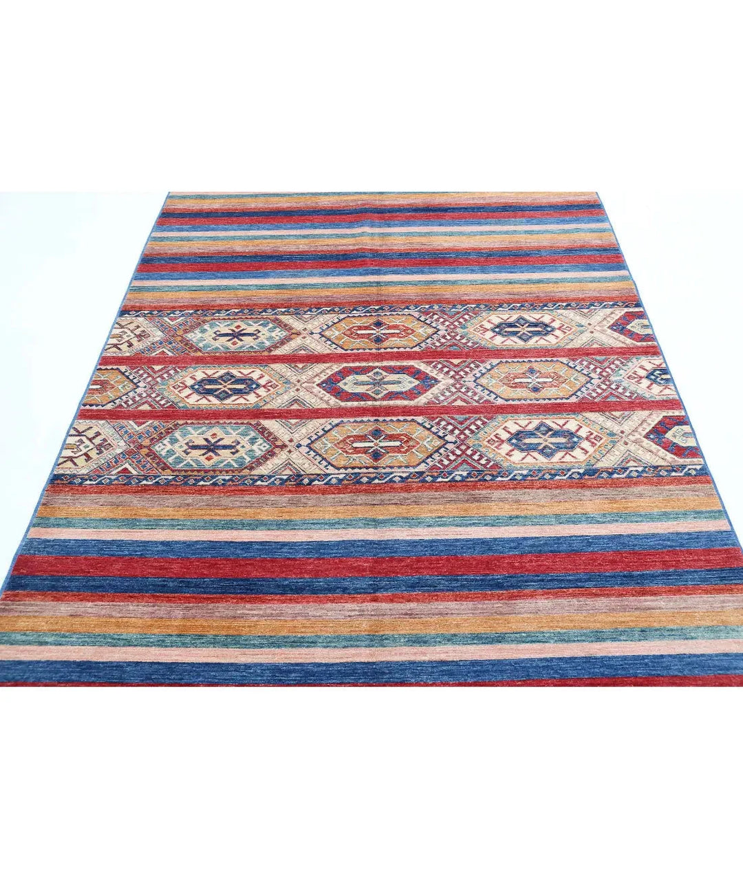 Blue Afghan Khurjeen Rug 5' 7" x 7' 10" Hand-Knotted | No. AT71015
