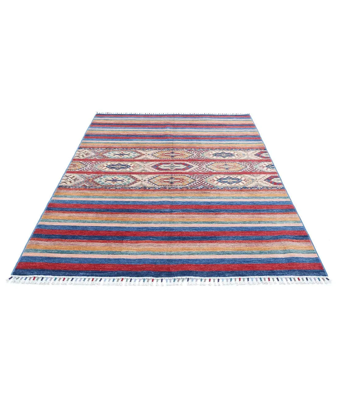 Blue Afghan Khurjeen Rug 5' 7" x 7' 10" Hand-Knotted | No. AT71015