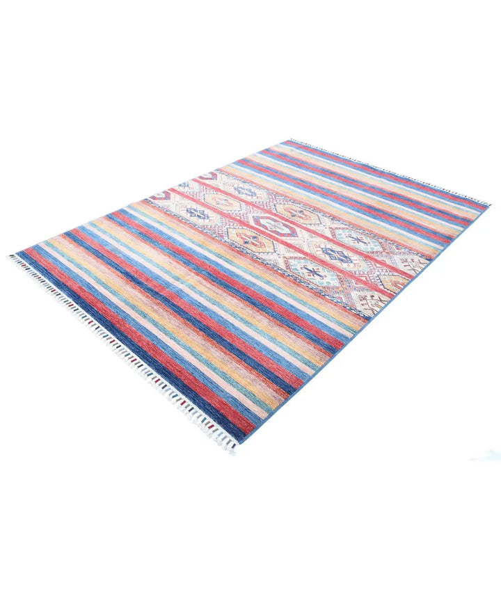Blue Afghan Khurjeen Rug 5' 7" x 7' 10" Hand-Knotted | No. AT71015