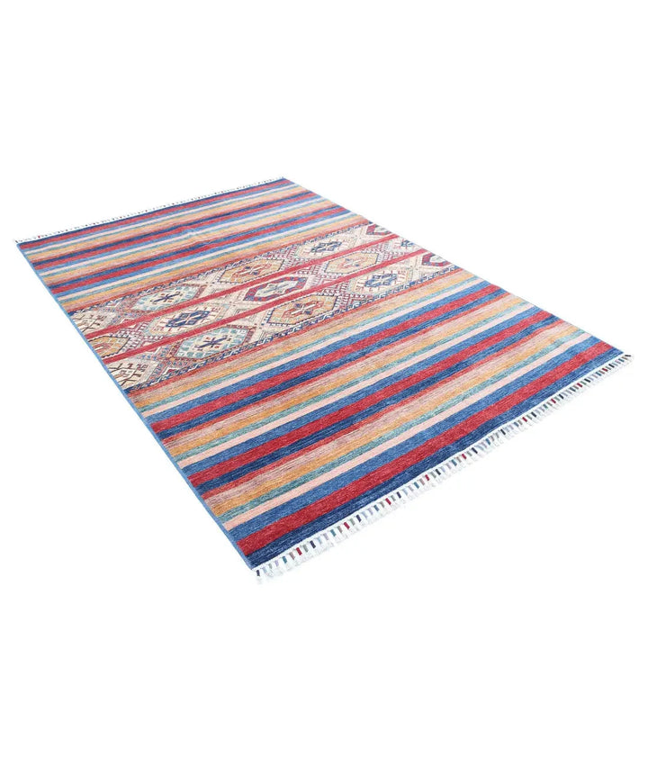 Blue Afghan Khurjeen Rug 5' 7" x 7' 10" Hand-Knotted | No. AT71015