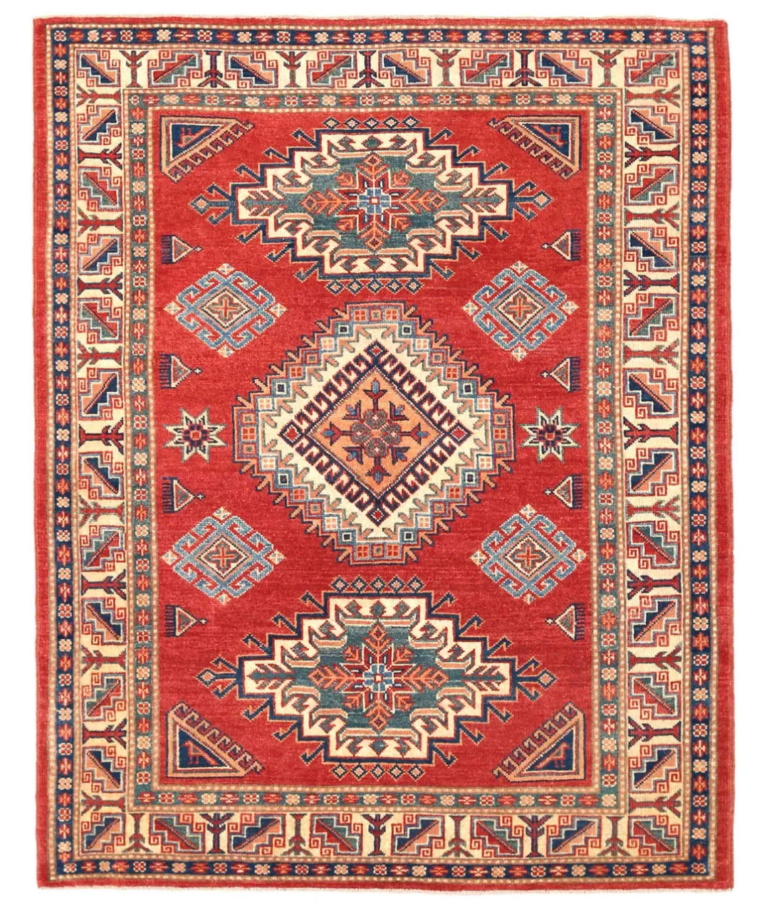 Blue Afghan Kazak Rug 4' 10" x 6' 4" Hand-Knotted | No. AT71056