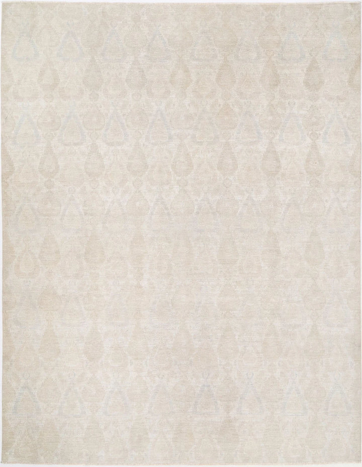 Ivory Afghan Oriental Rug 8' 10" x 11' 5" Hand-Knotted | No. AT71139