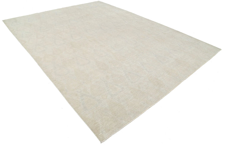 Ivory Afghan Oriental Rug 8' 10" x 11' 5" Hand-Knotted | No. AT71139