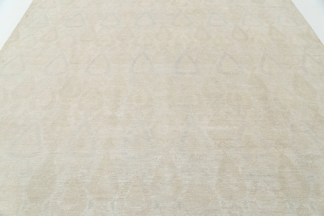 Ivory Afghan Oriental Rug 8' 10" x 11' 5" Hand-Knotted | No. AT71139