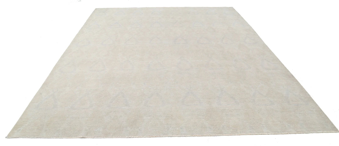 Ivory Afghan Oriental Rug 8' 10" x 11' 5" Hand-Knotted | No. AT71139