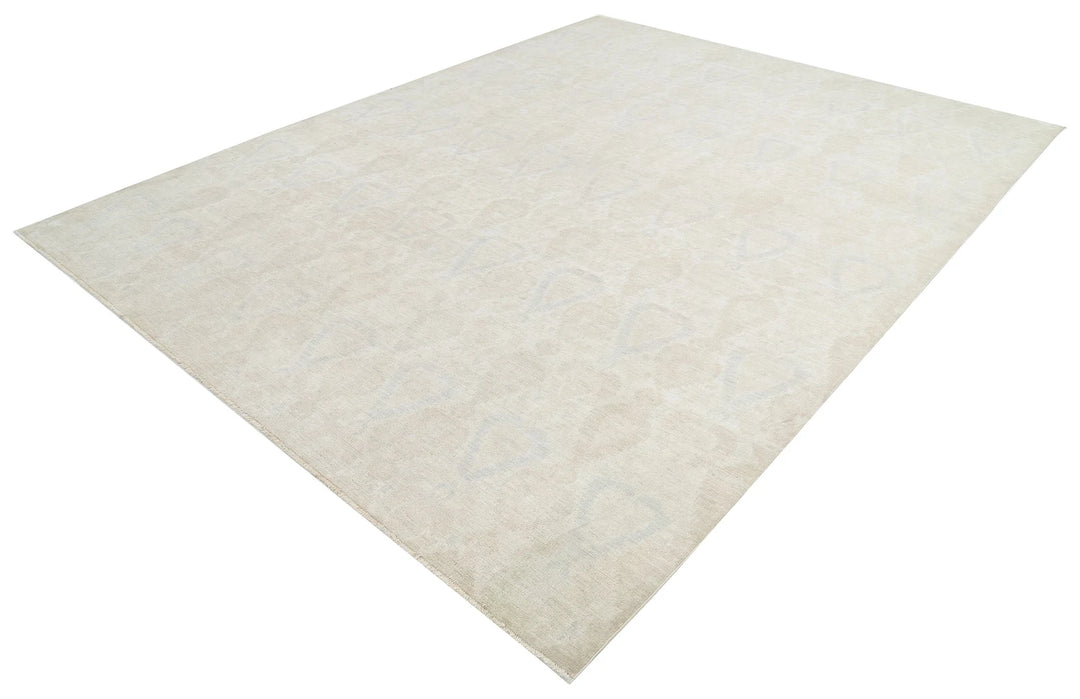 Ivory Afghan Oriental Rug 8' 10" x 11' 5" Hand-Knotted | No. AT71139