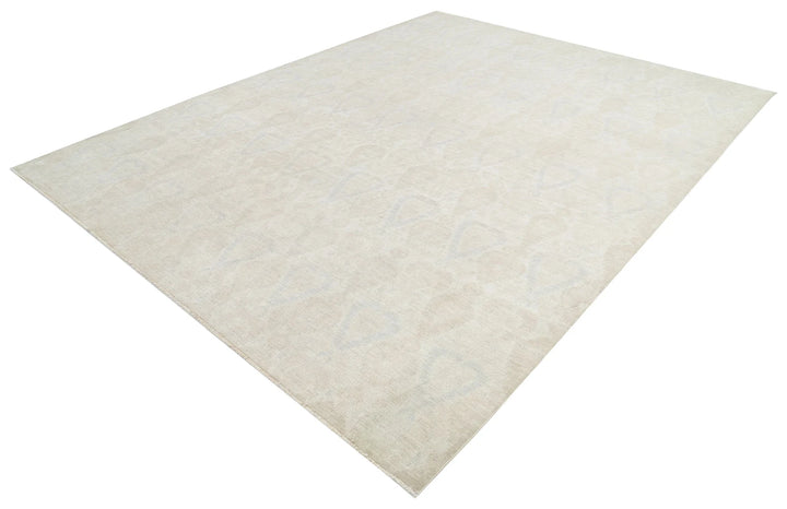 Ivory Afghan Oriental Rug 8' 10" x 11' 5" Hand-Knotted | No. AT71139