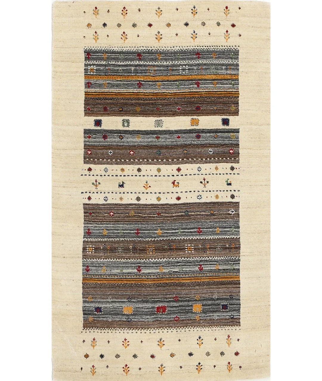 Ivory Indian Oriental Rug 3' 0" x 5' 3" Hand-Knotted | No. AT71369